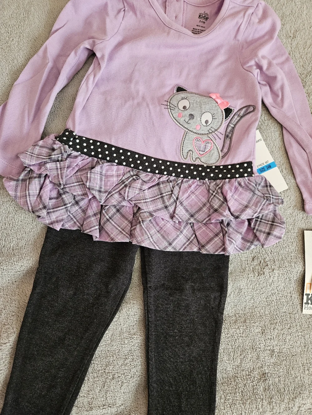Kids Headquarters Purple Plaid Ruffle Tunic & Black Leggings Set 24M